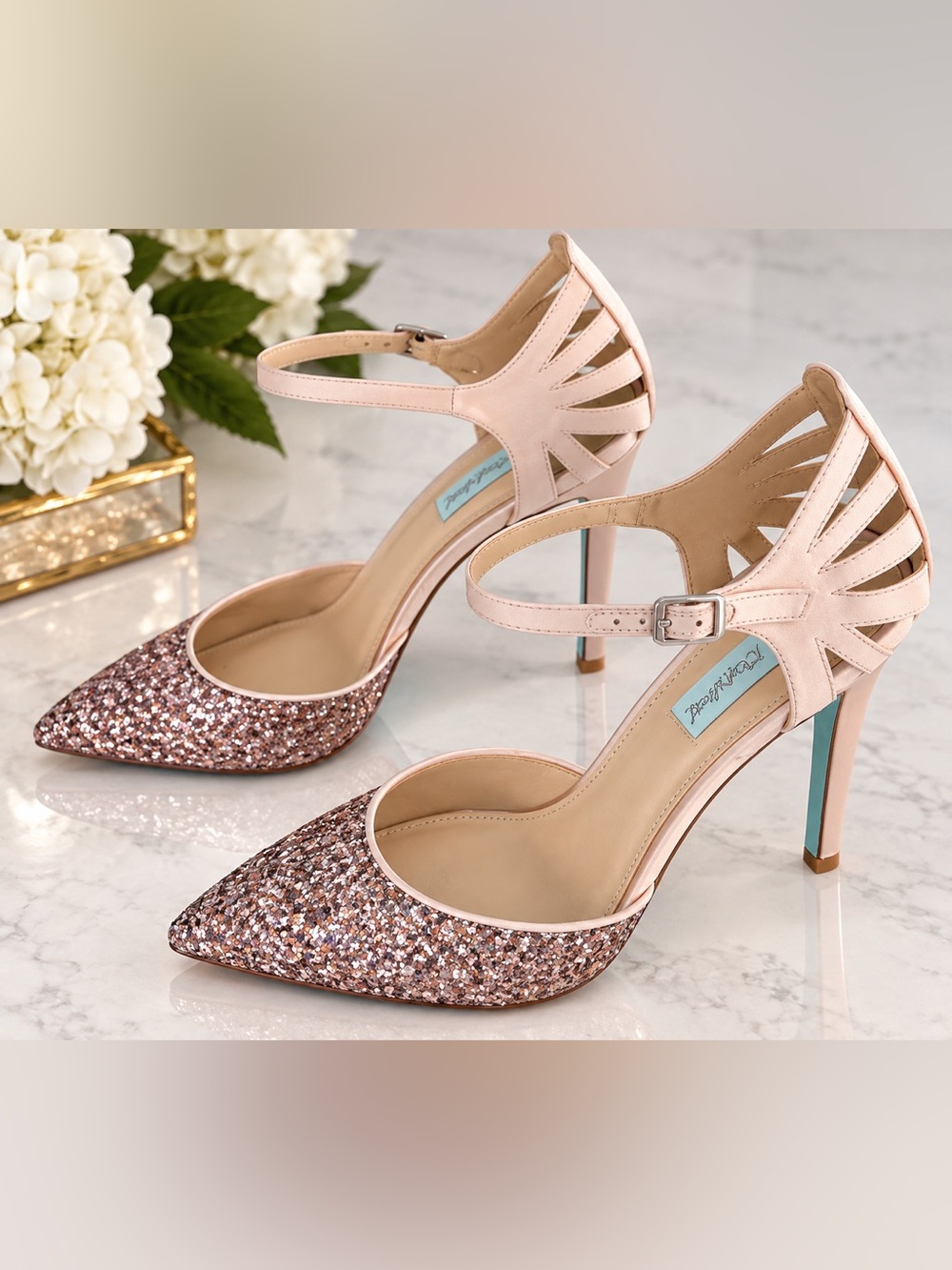 Blue by Betsey Johnson Avery Blush Glitter Heels Size 10